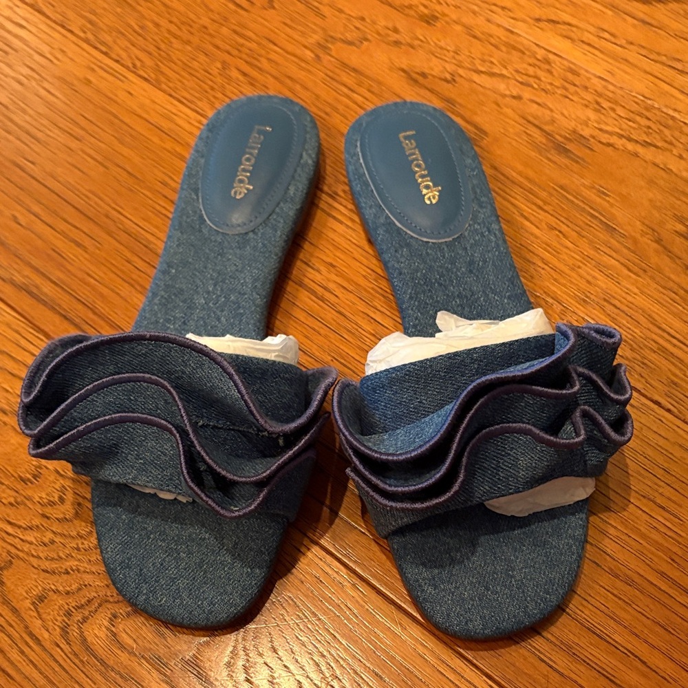 Laourroude Denim Ruffle Slide Sandals - NWT